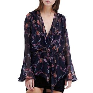Iro - “Linette” Blouse, Floral, Sheer, Layered - Size XS/2 - US (34 FR) Black